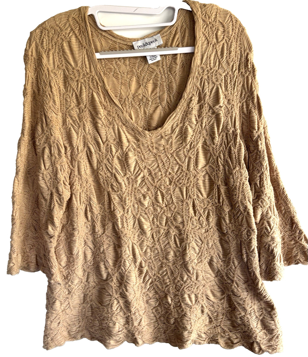Peck & Peck Top Women XL Beige Blouse Crinkle fabric